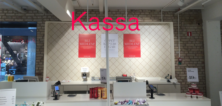 Åhléns Kassa (counter) sign